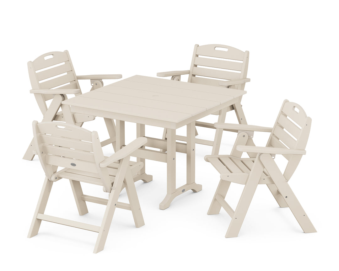 POLYWOOD® Nautical Folding Lowback Chair 5-Piece Farmhouse Dining Set