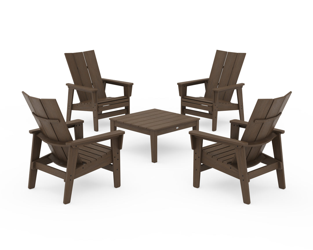 POLYWOOD® 5-Piece Modern Grand Upright Adirondack Chair Conversation Group
