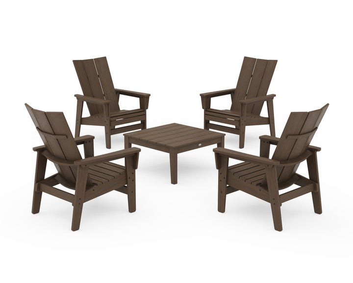 POLYWOOD® 5-Piece Modern Grand Upright Adirondack Chair Conversation Group