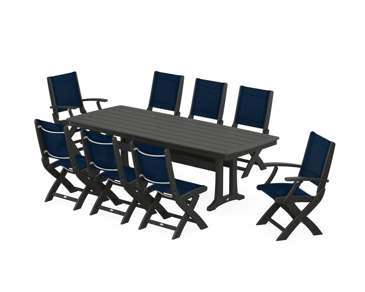 POLYWOOD® Coastal Folding 9-Piece Dining Set with Trestle Legs