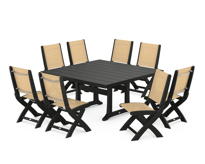 POLYWOOD® Coastal Folding Side Chair 9-Piece Farmhouse Dining Set