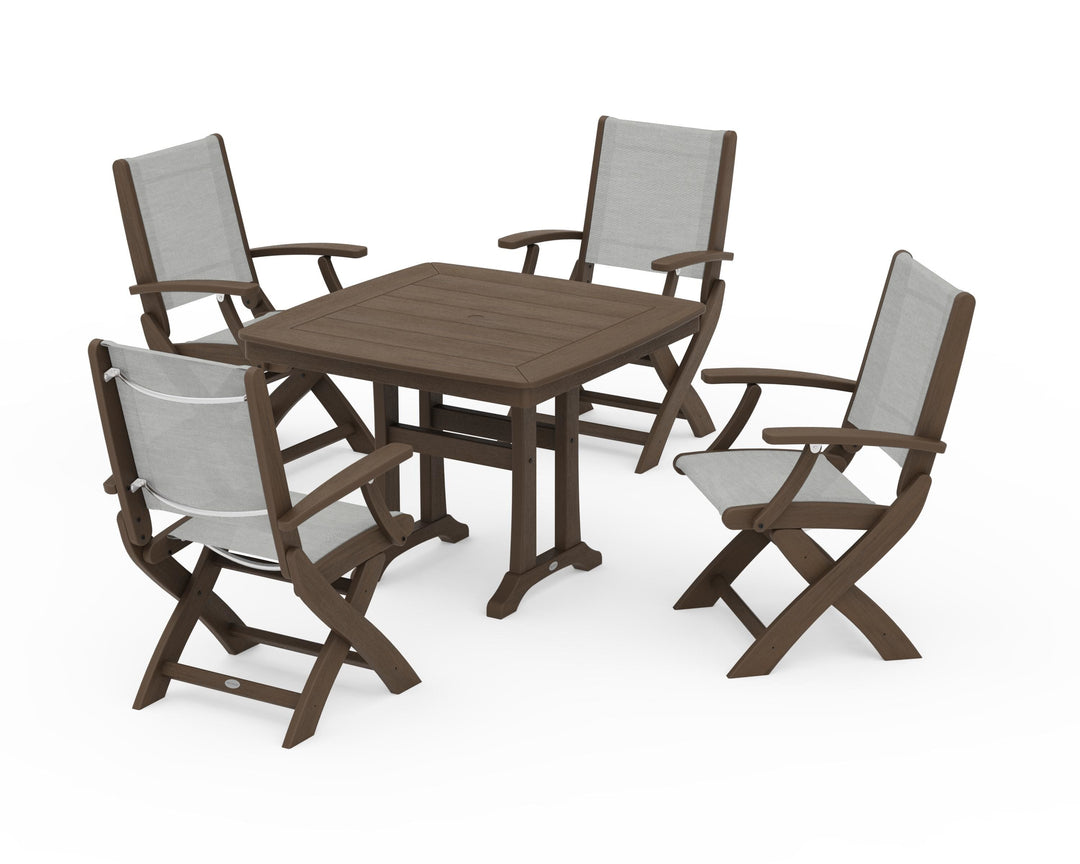 POLYWOOD® Coastal Folding Chair 5-Piece Dining Set with Trestle Legs