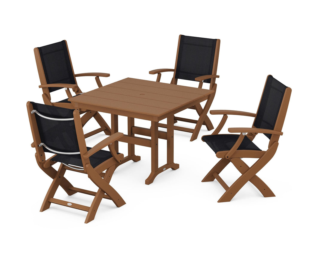 POLYWOOD® Coastal Folding Chair 5-Piece Farmhouse Dining Set