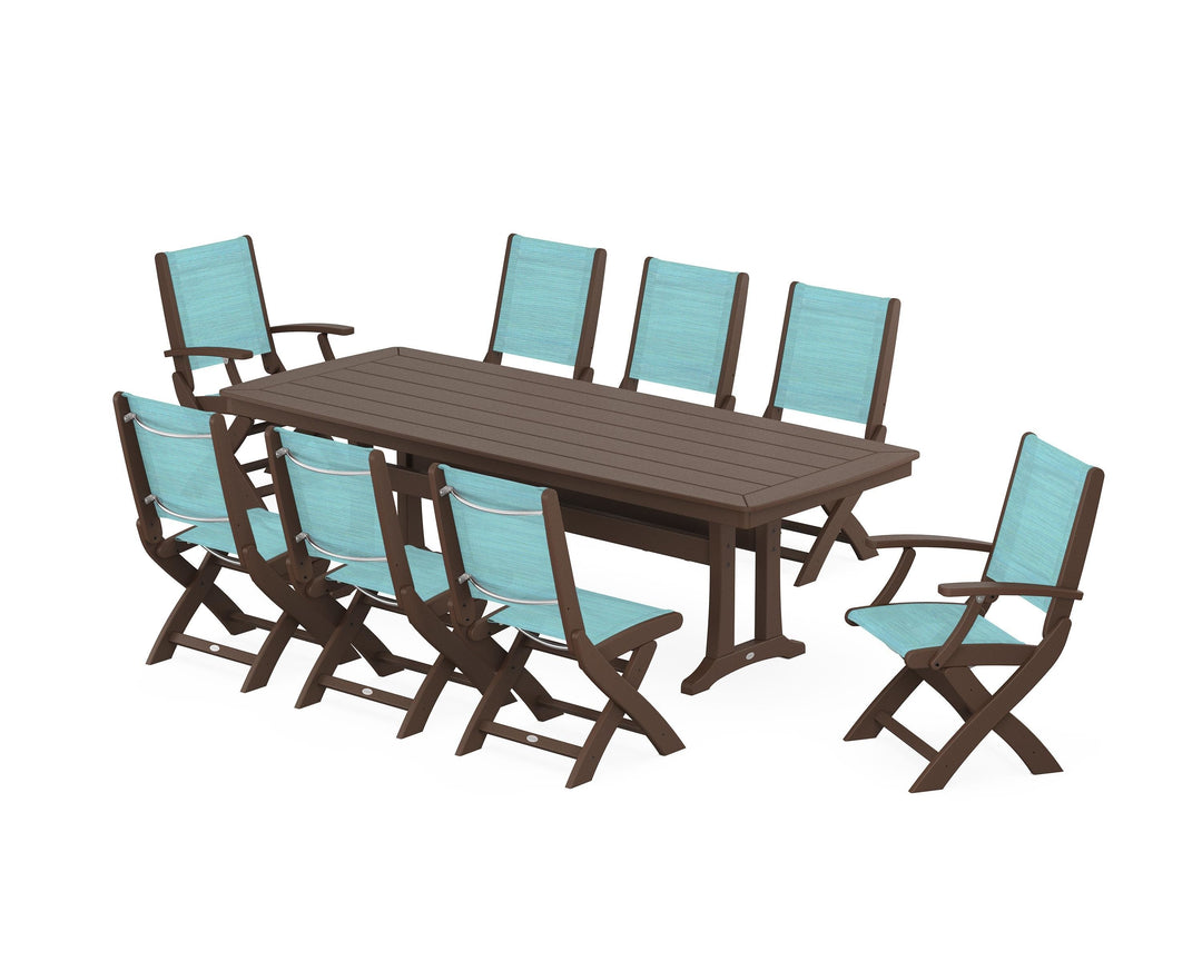 POLYWOOD® Coastal Folding 9-Piece Dining Set with Trestle Legs