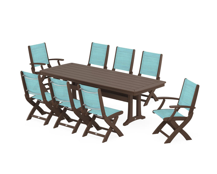 POLYWOOD® Coastal Folding 9-Piece Dining Set with Trestle Legs