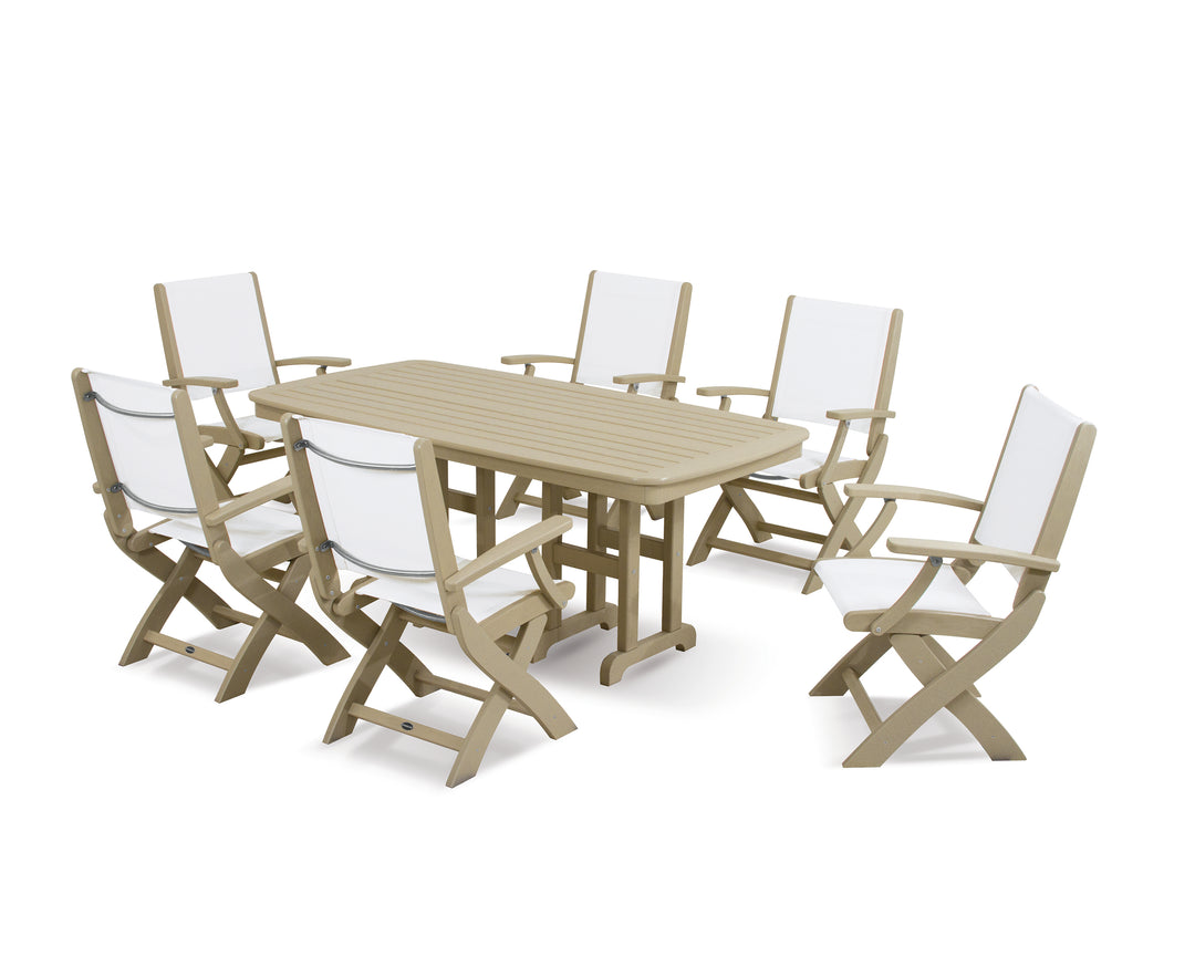 POLYWOOD® Coastal Folding Arm Chair 7-Piece Dining Set