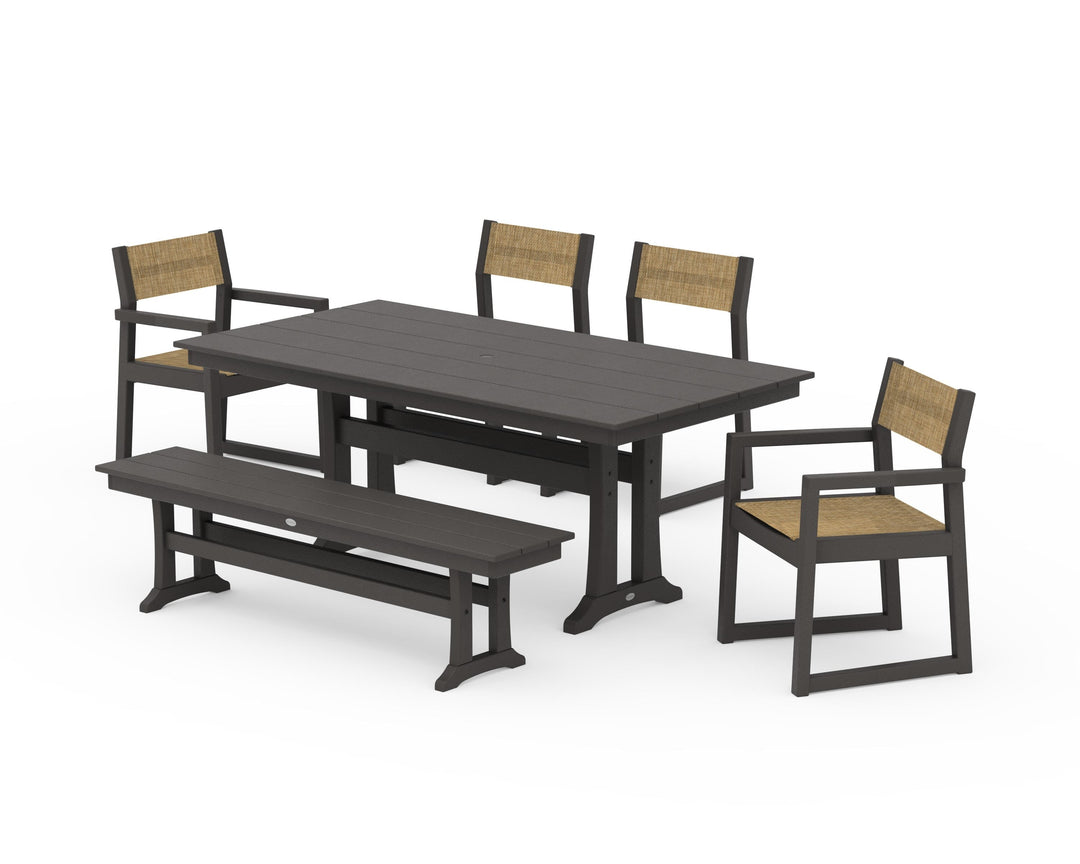 POLYWOOD® EDGE Sling 6-Piece Farmhouse Dining Set With Trestle Legs
