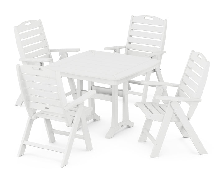 POLYWOOD® Nautical Folding Highback Chair 5-Piece Dining Set with Trestle Legs