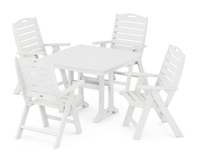 Nautical Folding Highback Chair 5-Piece Dining Set with Trestle Legs