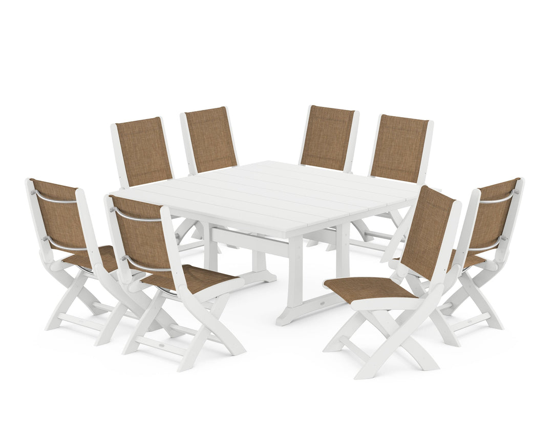 POLYWOOD® Coastal Folding Side Chair 9-Piece Farmhouse Dining Set