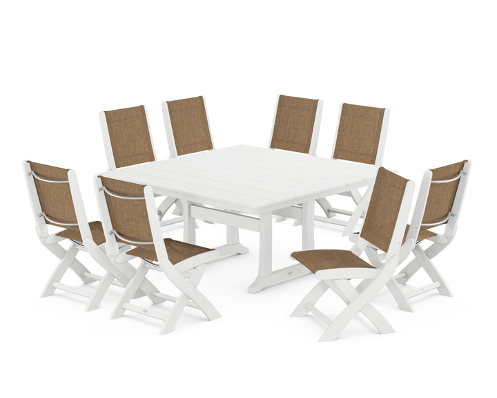 POLYWOOD® Coastal Folding Side Chair 9-Piece Farmhouse Dining Set