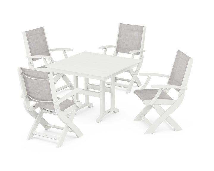 POLYWOOD® Coastal Folding Chair 5-Piece Farmhouse Dining Set