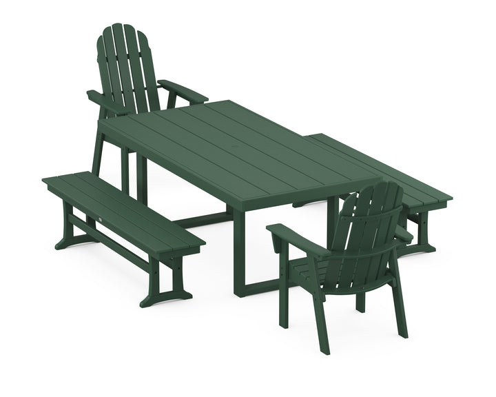 POLYWOOD® Vineyard Adirondack 5-Piece Dining Set with Benches