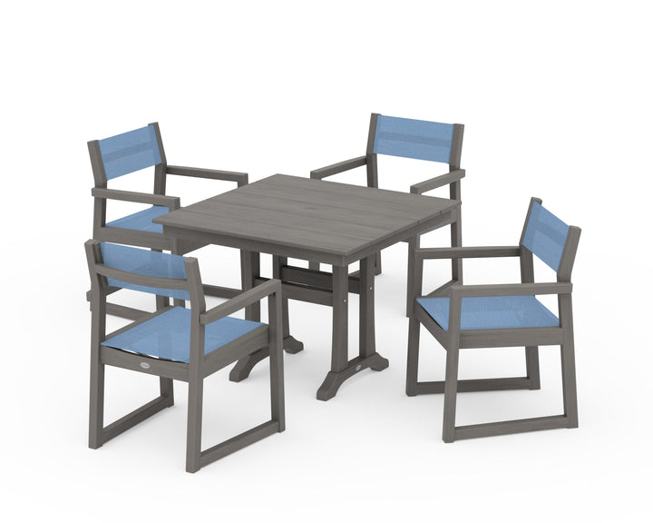 POLYWOOD® EDGE Sling 5-Piece Farmhouse Dining Set with Trestle Legs