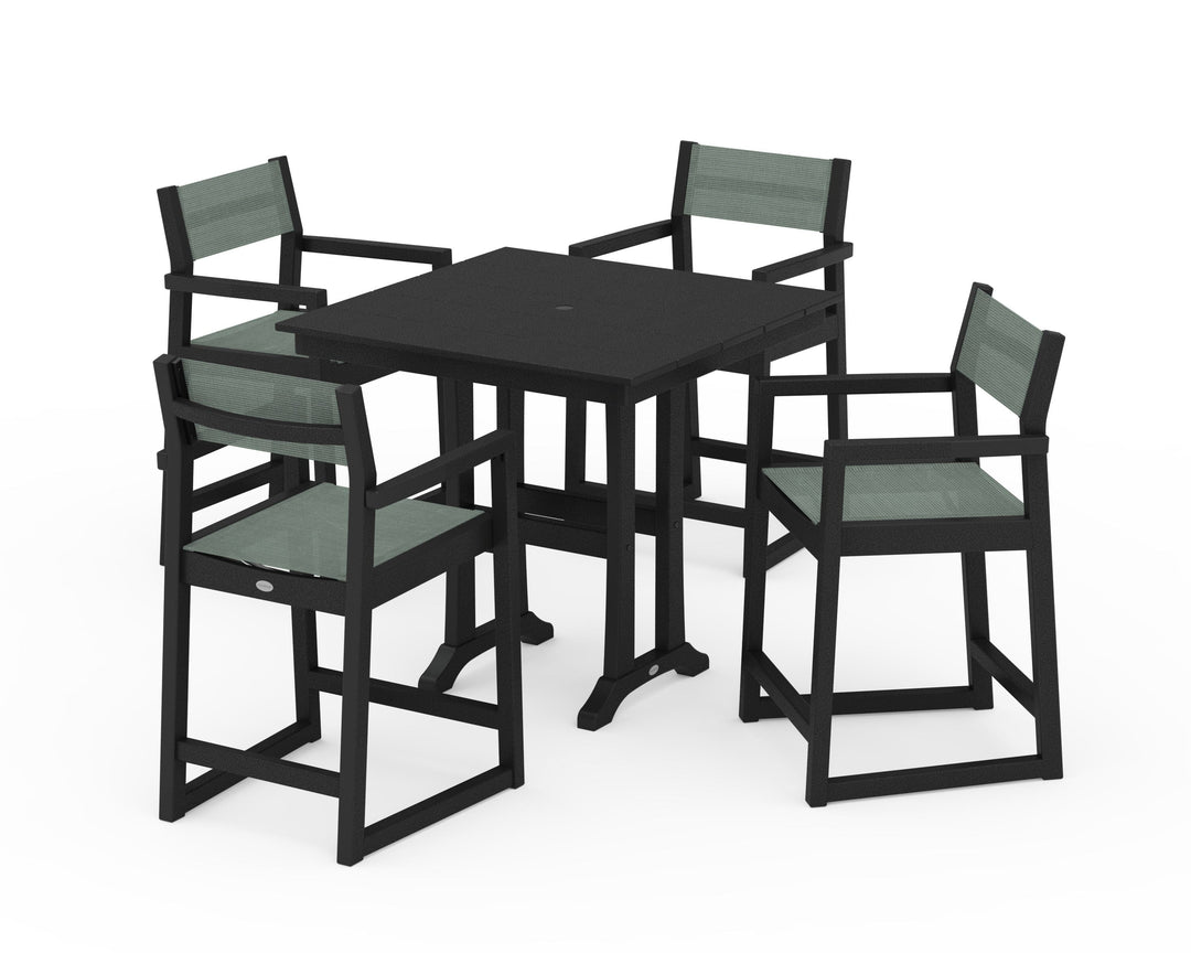 POLYWOOD® EDGE Sling Arm Chair 5-Piece Farmhouse Counter Set with Trestle Legs