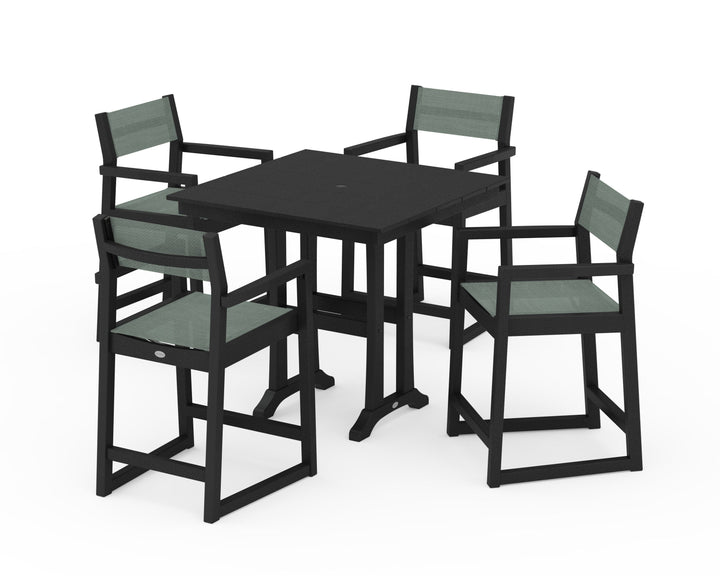 POLYWOOD® EDGE Sling Arm Chair 5-Piece Farmhouse Counter Set with Trestle Legs