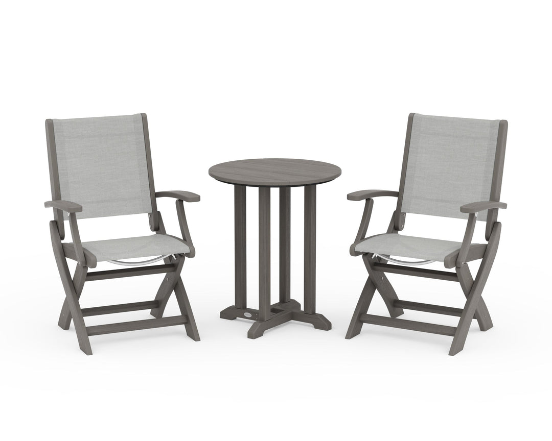 POLYWOOD® Coastal Folding 3-Piece Round Bistro Dining Set