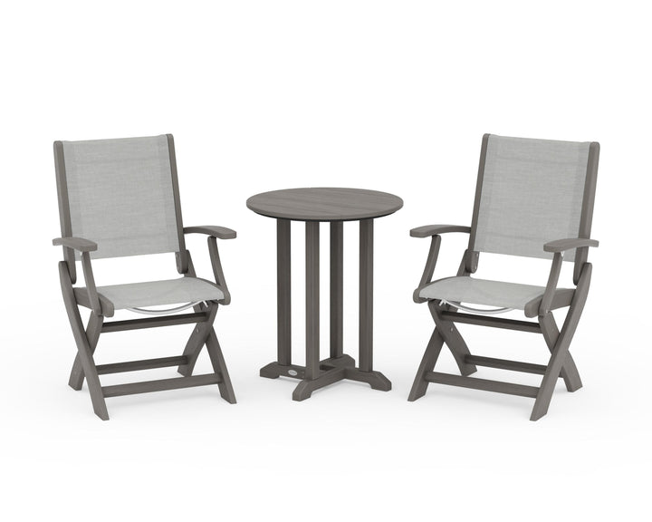 POLYWOOD® Coastal Folding 3-Piece Round Bistro Dining Set