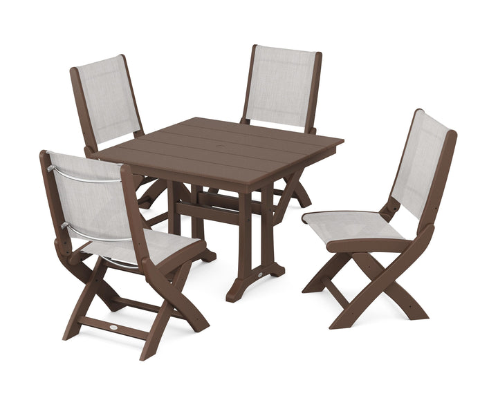 POLYWOOD® Coastal Folding Side Chair 5-Piece Farmhouse Dining Set With Trestle Legs
