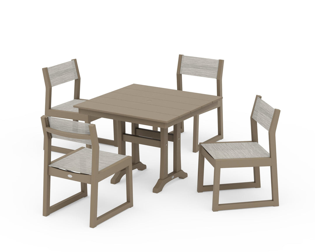 POLYWOOD® EDGE Sling 5-Piece Farmhouse Trestle Side Chair Dining Set