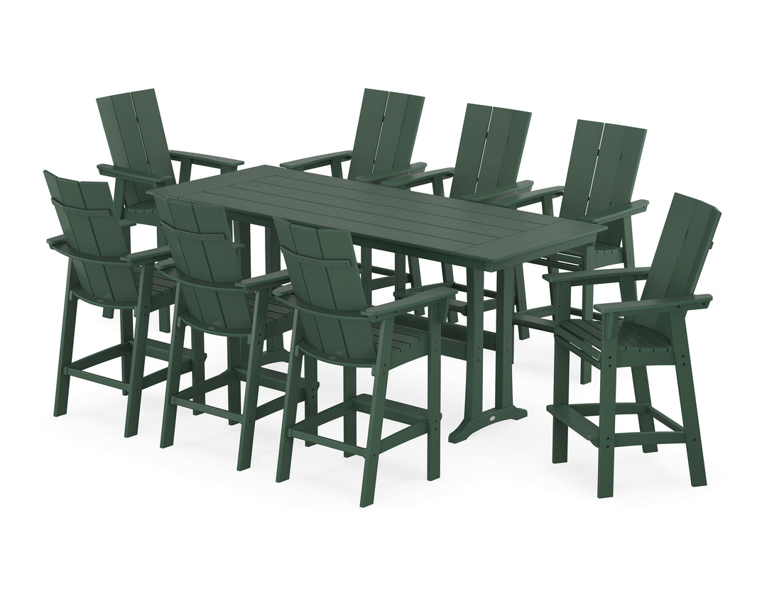 POLYWOOD® Modern Curveback Adirondack 9-Piece Farmhouse Bar Set with Trestle Legs