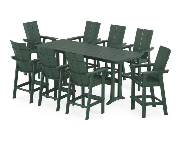 POLYWOOD® Modern Curveback Adirondack 9-Piece Farmhouse Bar Set with Trestle Legs