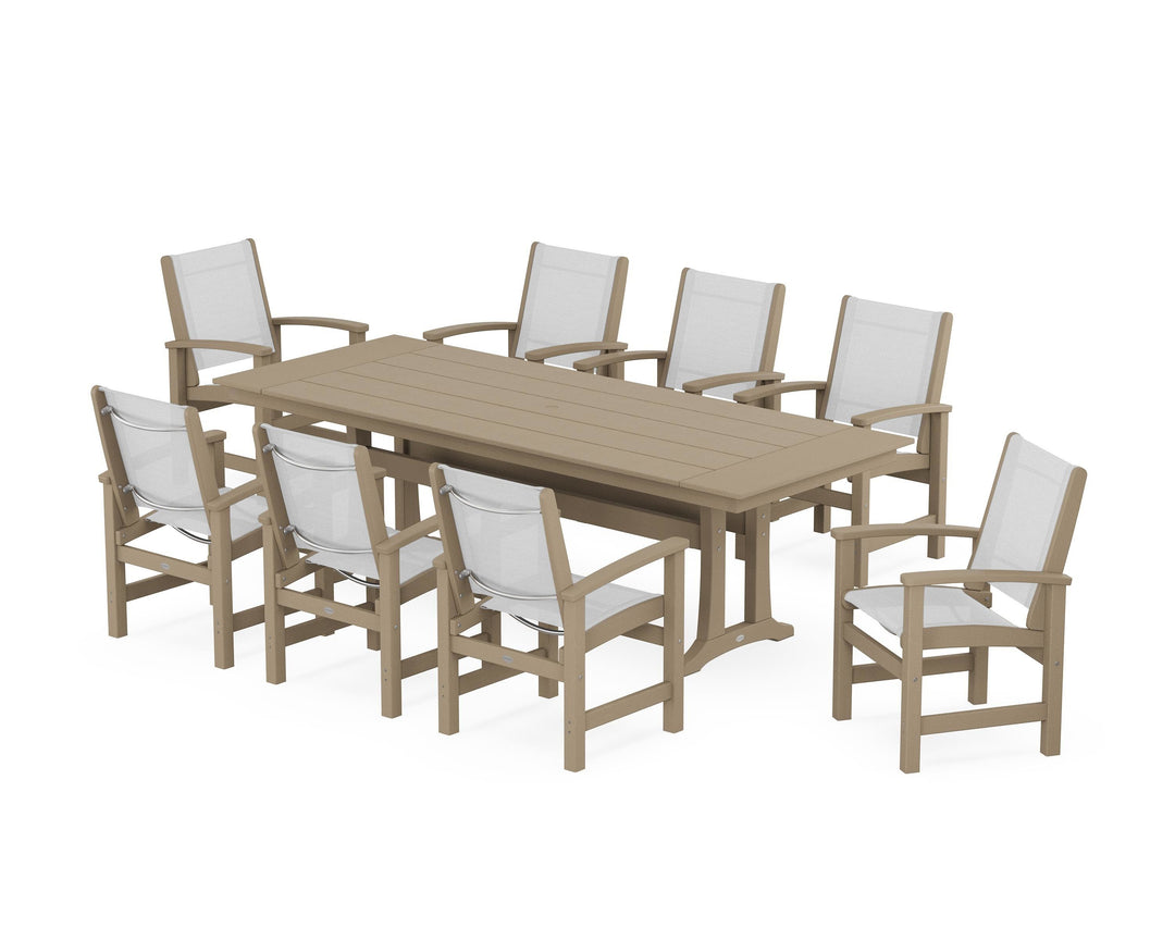 POLYWOOD® Coastal 9-Piece Farmhouse Dining Set with Trestle Legs