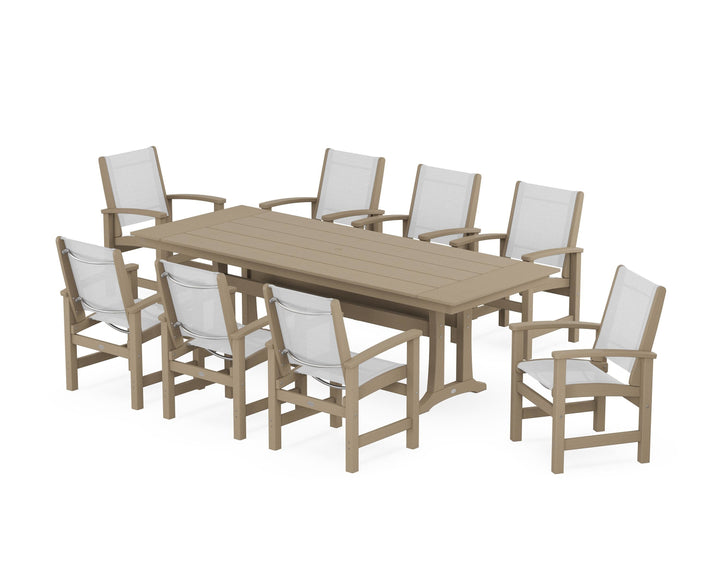 POLYWOOD® Coastal 9-Piece Farmhouse Dining Set with Trestle Legs