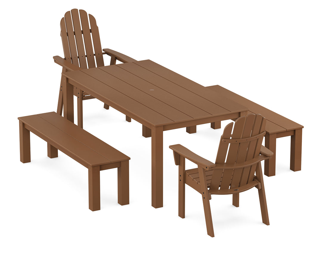 POLYWOOD® Vineyard Curveback Adirondack 5-Piece Parsons Dining Set with Benches