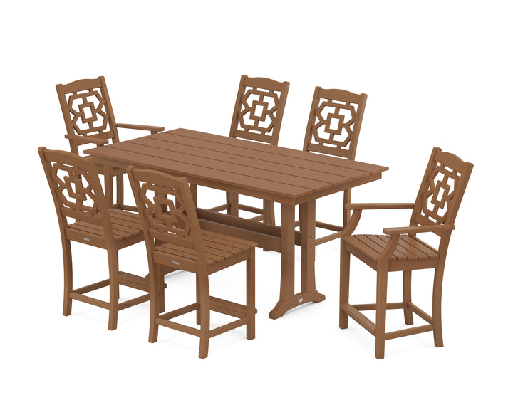 Martha Stewart by POLYWOOD® Chinoiserie 7-Piece Farmhouse Counter Set with Trestle Legs