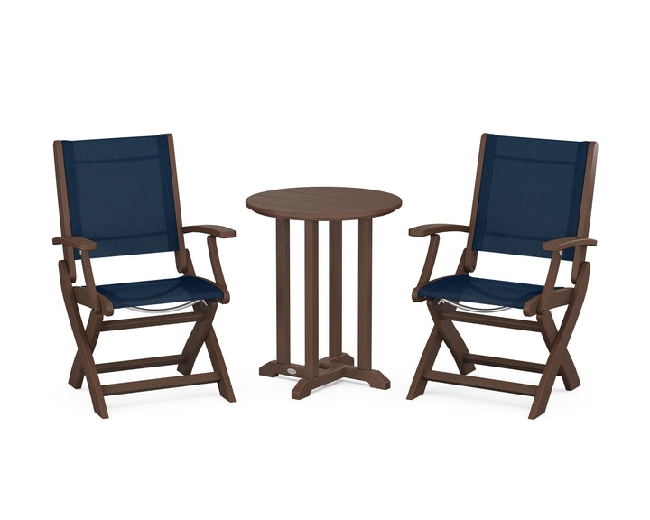 POLYWOOD® Coastal Folding 3-Piece Round Bistro Dining Set