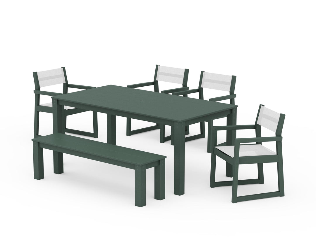 POLYWOOD® EDGE Sling Arm Chair 6-Piece Parsons Dining Set with Bench
