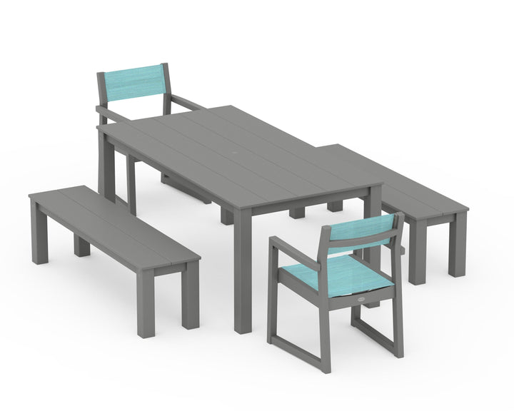 POLYWOOD® EDGE Sling Arm Chair 5-Piece Parsons Dining Set with Benches