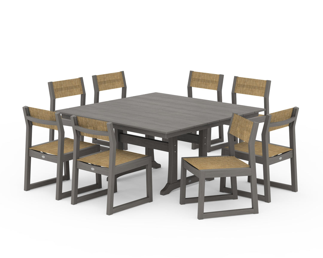 POLYWOOD® EDGE Sling Side Chair 9-Piece Farmhouse Trestle Dining Set