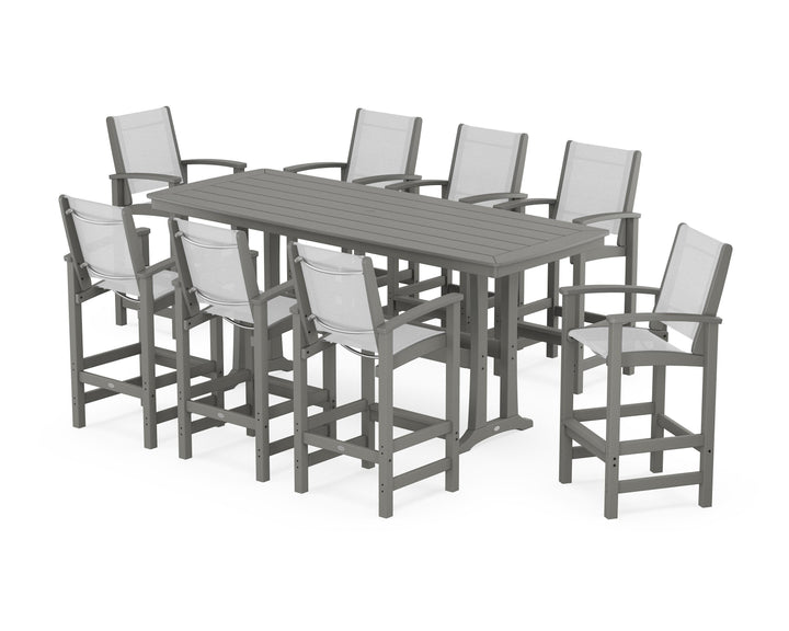 POLYWOOD® Coastal 9-Piece Bar Set with Trestle Legs