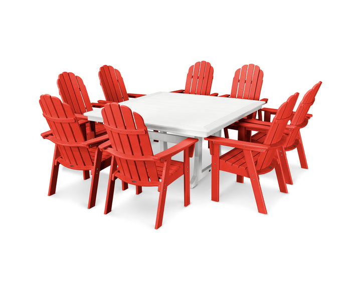 POLYWOOD® Vineyard Curveback Adirondack 9-Piece Nautical Trestle Dining Set