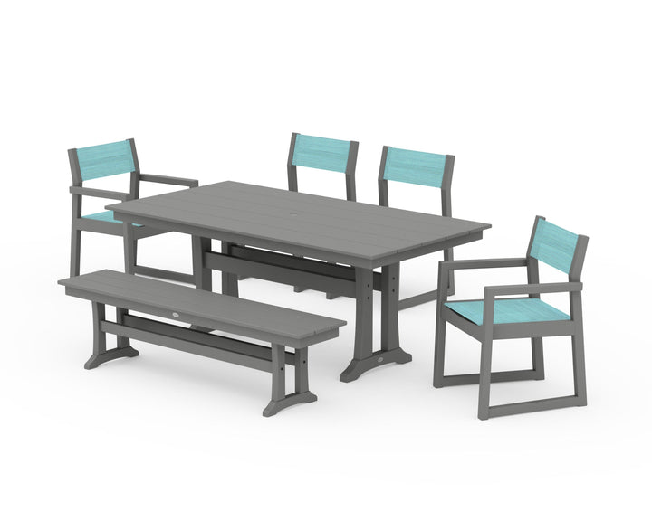 POLYWOOD® EDGE Sling 6-Piece Farmhouse Dining Set With Trestle Legs