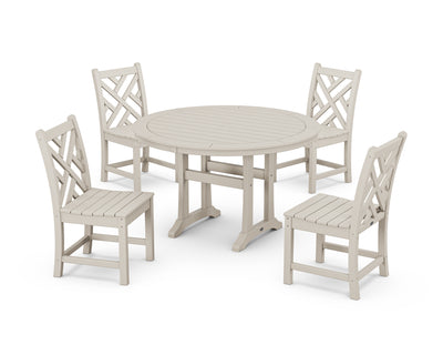 Chippendale Side Chair 5-Piece Round Dining Set With Trestle Legs