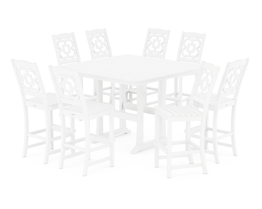 Martha Stewart by POLYWOOD® Chinoiserie 9-Piece Square Side Chair Bar Set with Trestle Legs