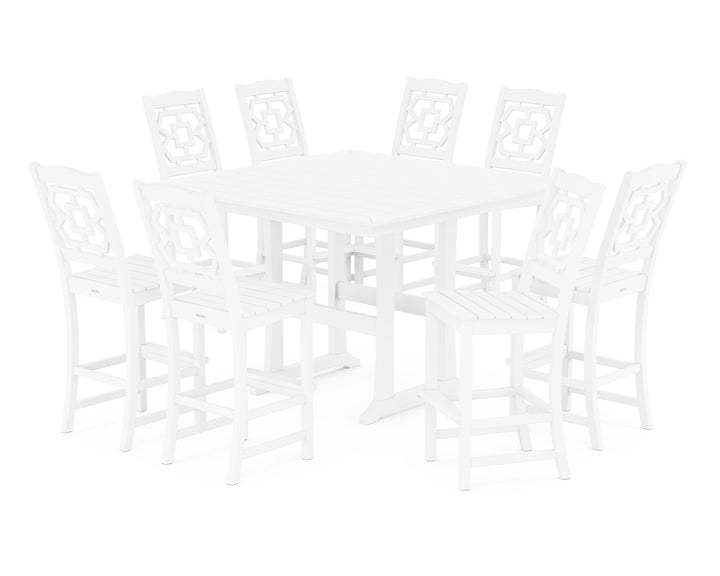 Martha Stewart by POLYWOOD® Chinoiserie 9-Piece Square Side Chair Bar Set with Trestle Legs