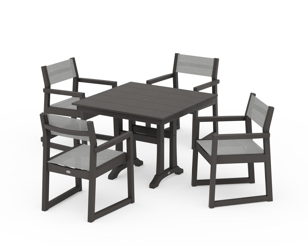 POLYWOOD® EDGE Sling 5-Piece Farmhouse Dining Set with Trestle Legs