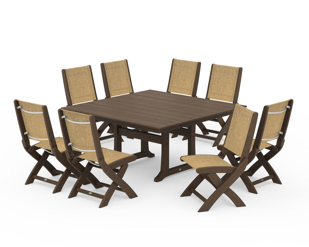 POLYWOOD® Coastal Folding Side Chair 9-Piece Farmhouse Dining Set