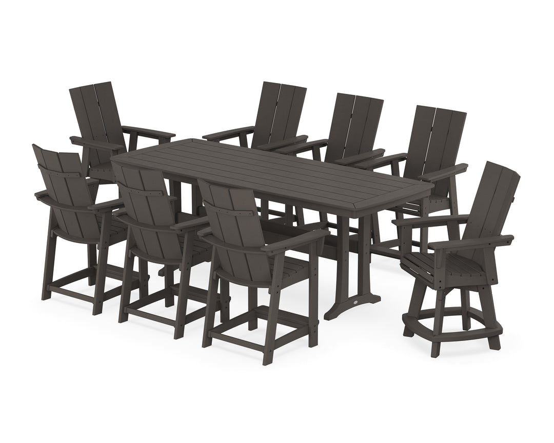 POLYWOOD® Modern Curveback Adirondack Swivel 9-Piece Counter Set with Trestle Legs