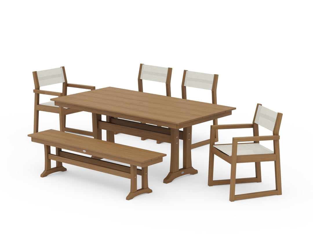POLYWOOD® EDGE Sling 6-Piece Farmhouse Dining Set With Trestle Legs
