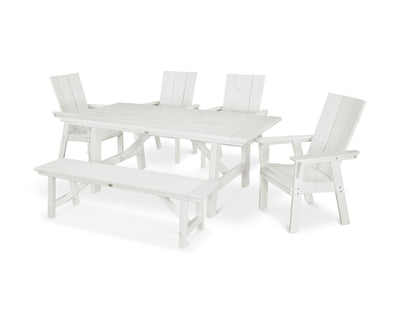 Modern Curveback Adirondack 6-Piece Rustic Farmhouse Dining Set with Bench