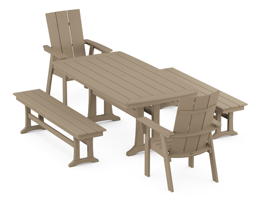 POLYWOOD® Modern Adirondack 5-Piece Dining Set with Nautical Dining Table with  Trestle Legs