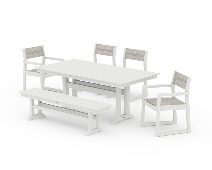 POLYWOOD® EDGE Sling 6-Piece Farmhouse Dining Set With Trestle Legs