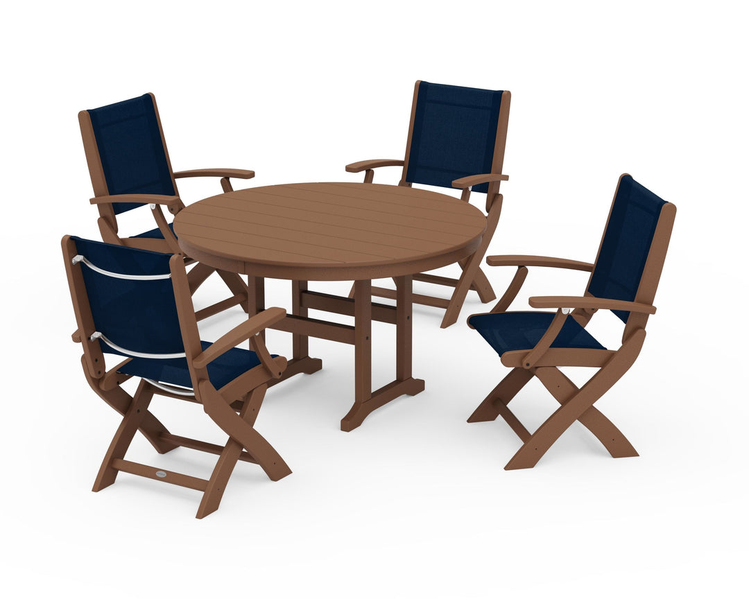 POLYWOOD® Coastal Folding Chair 5-Piece Round Dining Set