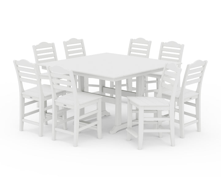 Draper James™ by  POLYWOOD® Savannah Side Chair 9-Piece Square Farmhouse Counter Set with Trestle Legs