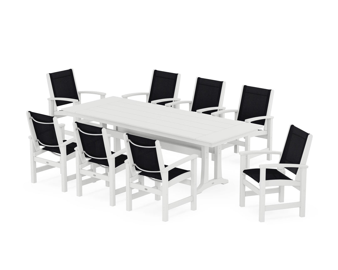POLYWOOD® Coastal 9-Piece Farmhouse Dining Set with Trestle Legs